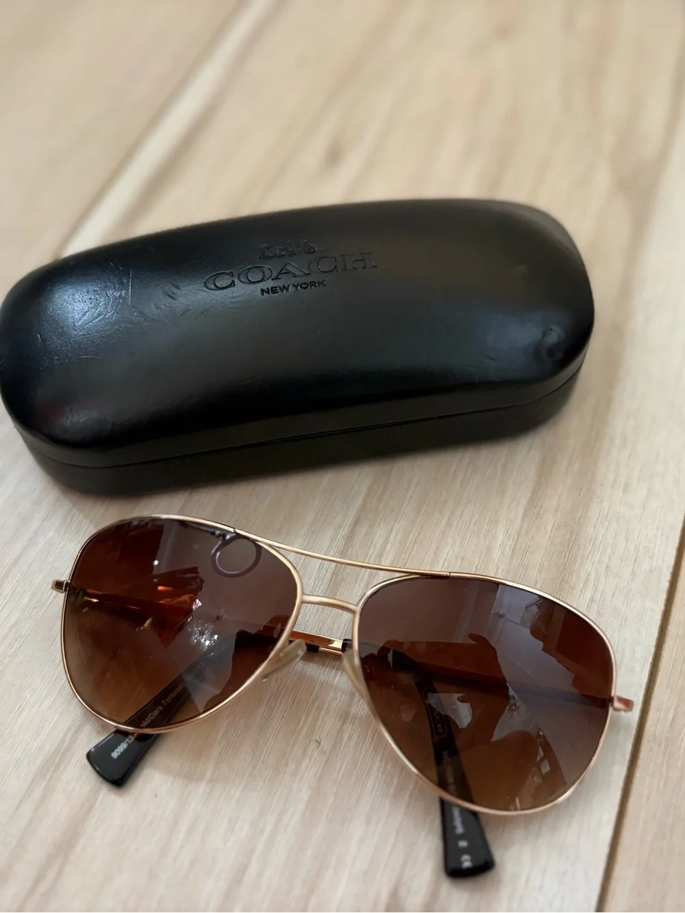 Coach HC7028 Jaclyn Aviator Sunglasses Gold Dark Tortoise Brown Gradient